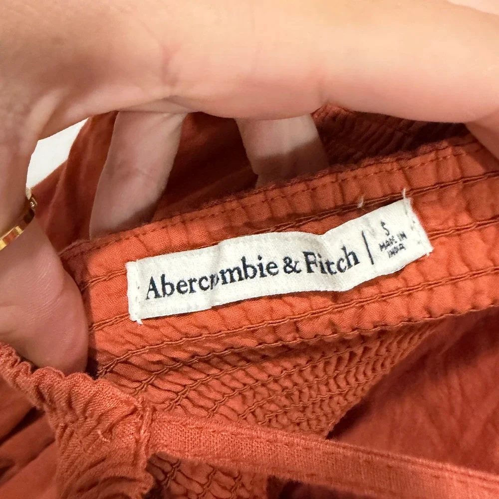 Abercrombie & Fitch Burnt Orange Tie Strap Smocked Mini Dress‎ with Pockets S